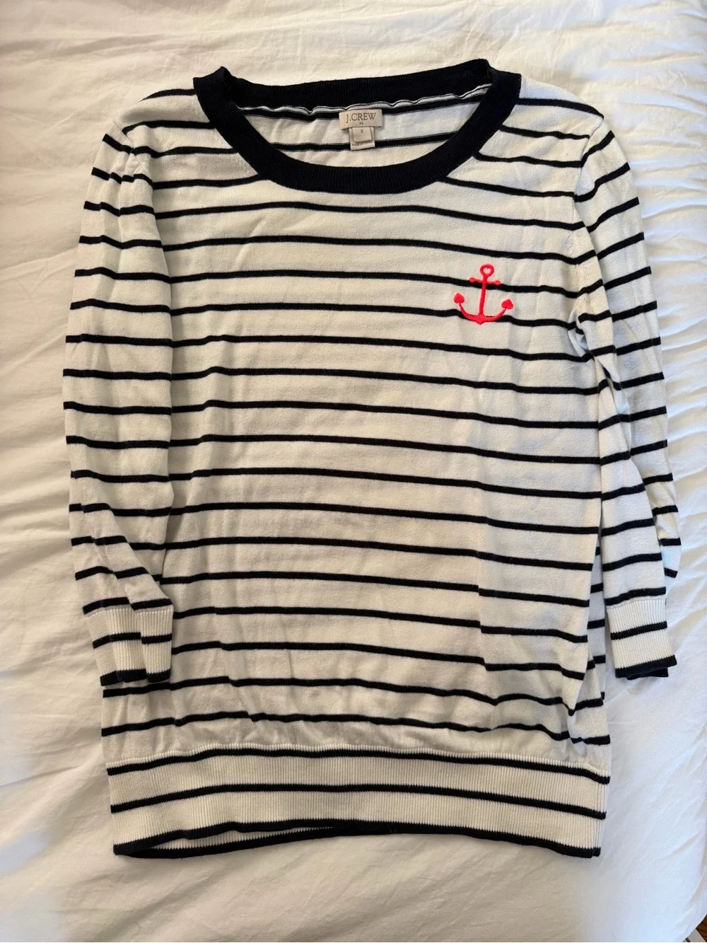 J. Crew White and Navy Striped Knit Tee